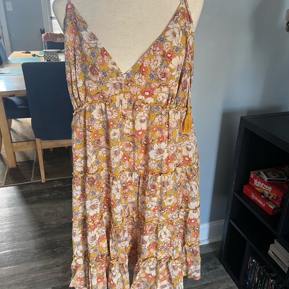 Forever 21 Pink and Yellow Mini Sundress Sleeveless V-Neck